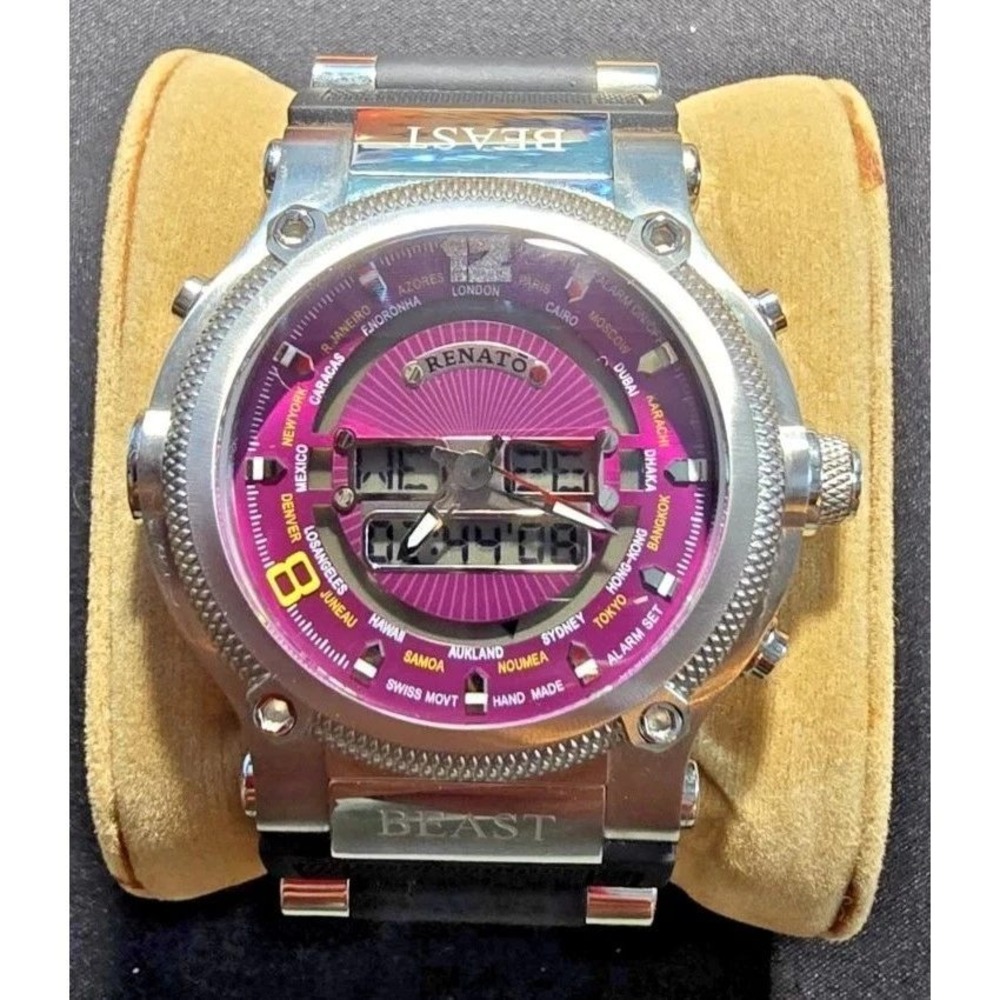 Renato Beast Ana-Digi Limited Edition Purple Dial Swiss Movement Steel Watch